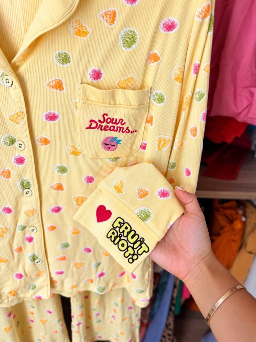 NEW Fruit Riot Sour Dreams Pajama Set Yellow Candy Print - Size S - Picture 3 of 4